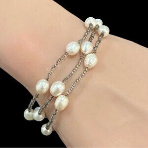 Freshwater Pearl & Silver Beaded Multi-Strand Bracelet Women